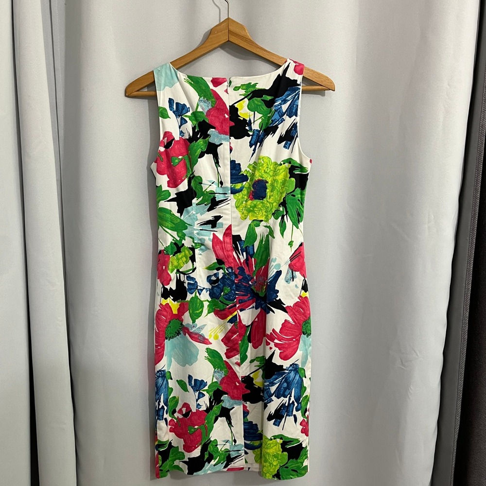 Ann Taylor Floral Sheath Dress Womens 2 White Multi Artsy‎ Sleeveless Summer - Picture 3 of 11